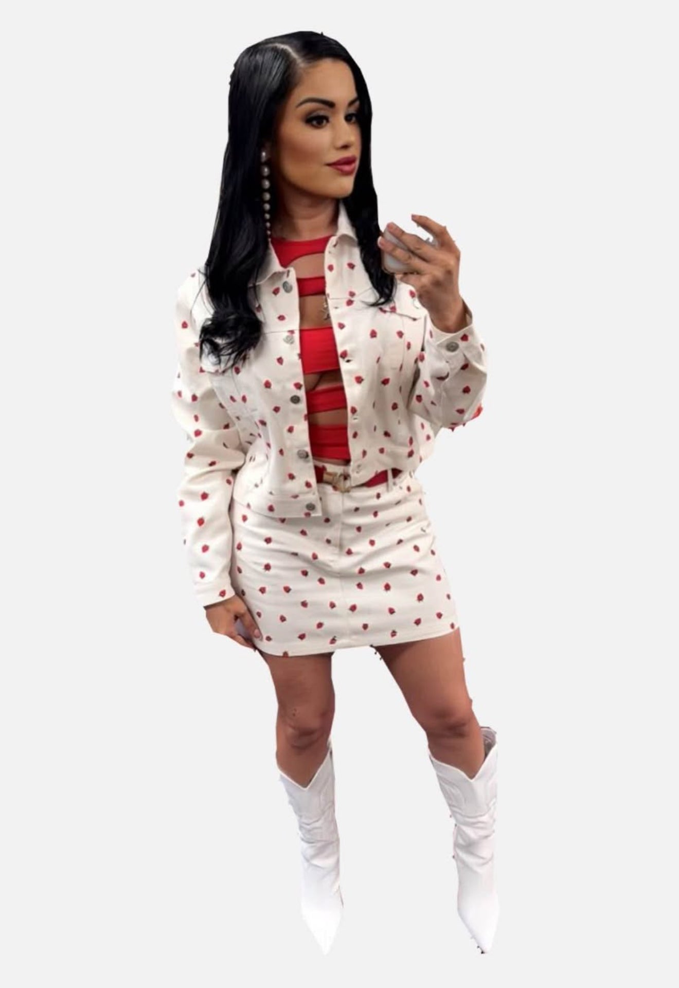 Strawberry denim set. Medium.