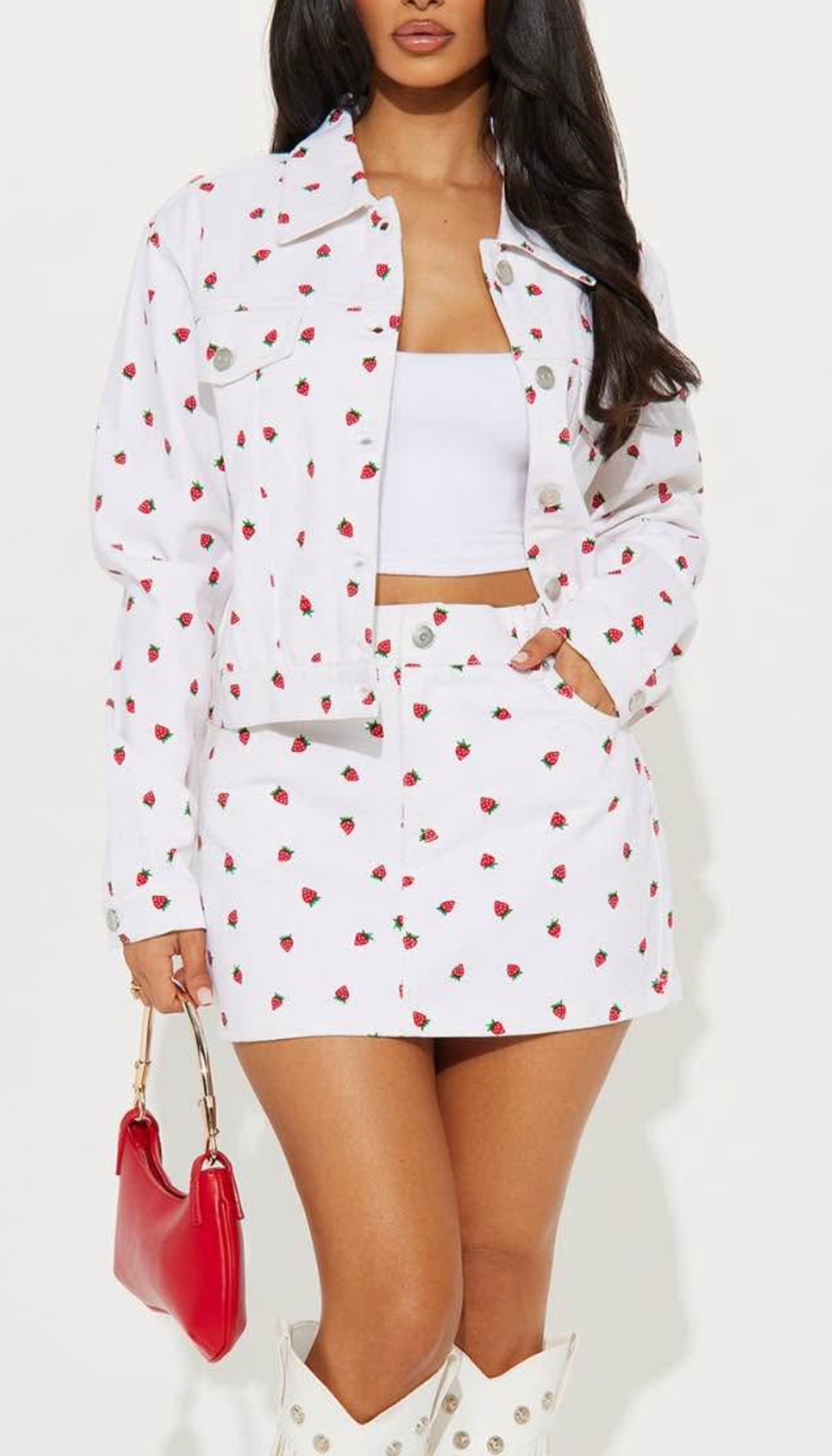 Strawberry denim set. Medium.